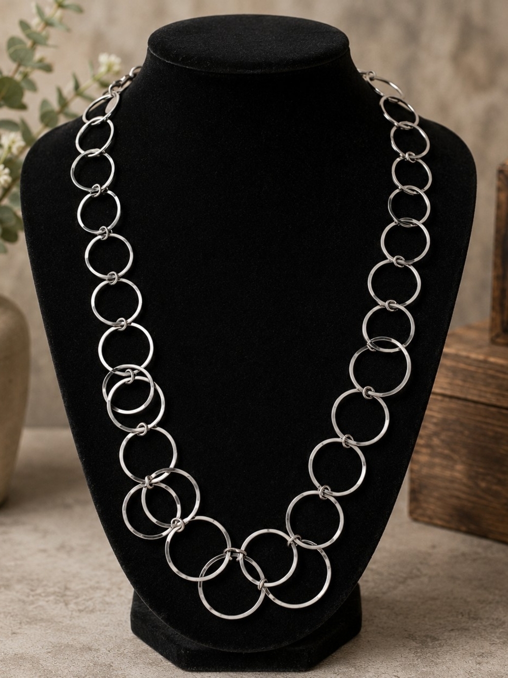 Sterling Silver Link Circle Necklace - Elegant Silver Statement